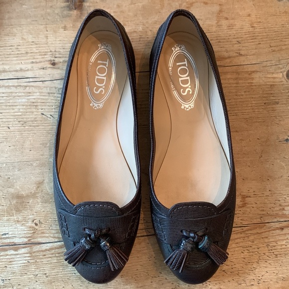 Tod’s Leather Driving Moc Tassel Ballerina Loafer  Flat Snake texture - Picture 2 of 9